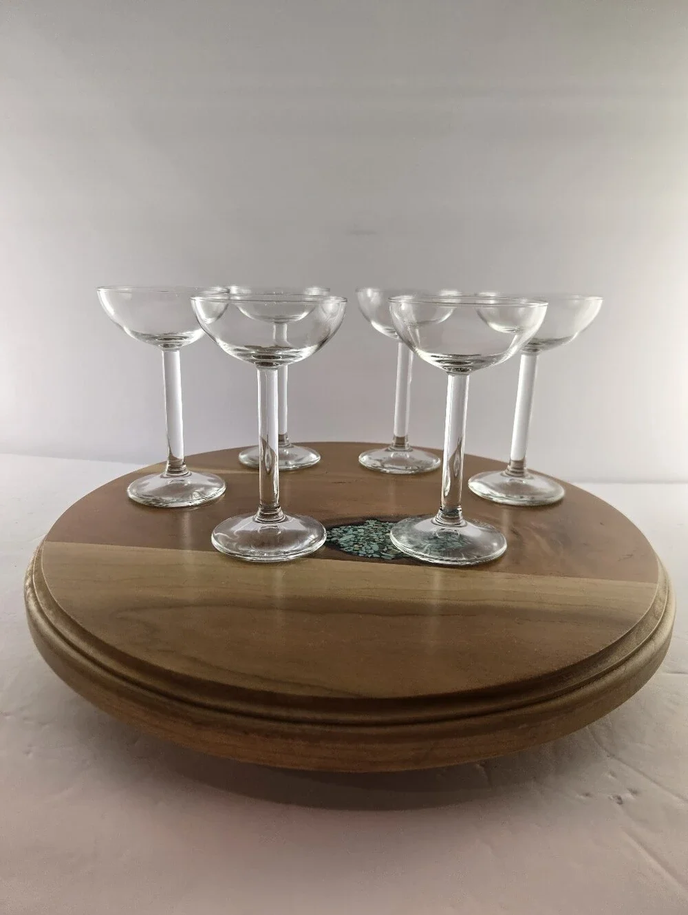 Vintage Blown Glass Coupe Glasses Thin Walled MCM Cocktail Stemware Set of 6